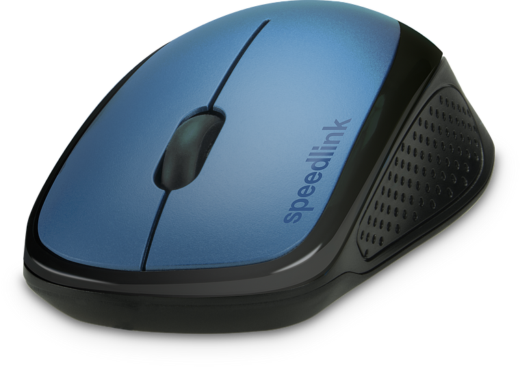Kabellose blaue Computermaus von Speedlink mit rutschfester Seitenfläche