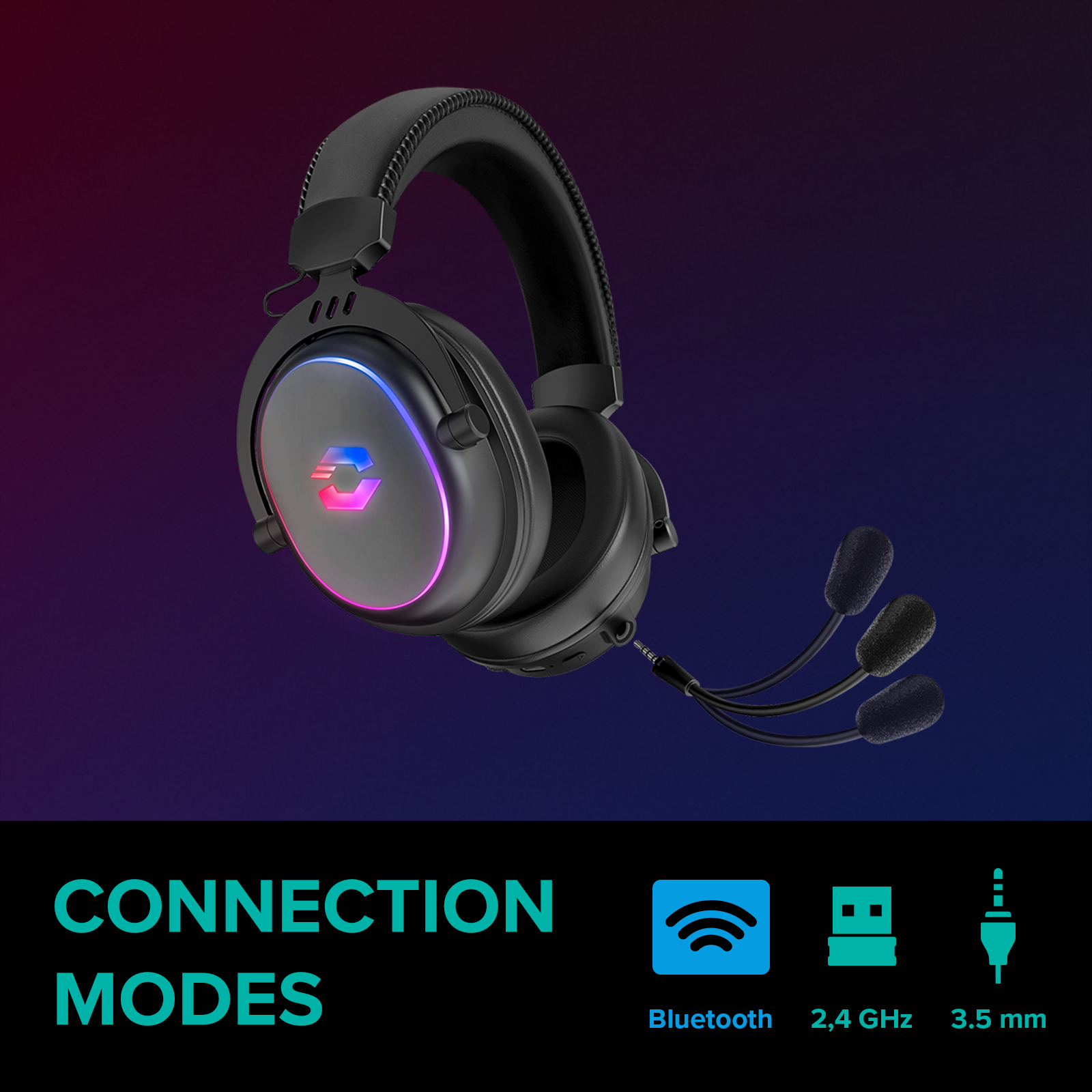 CONUX Kabelloses RGB-Stereo-Gaming-Headset– für PC, PS5, PS4, Xbox Series X/S, Switch 2, Switch, Switch OLED und Switch Lite, schwarz