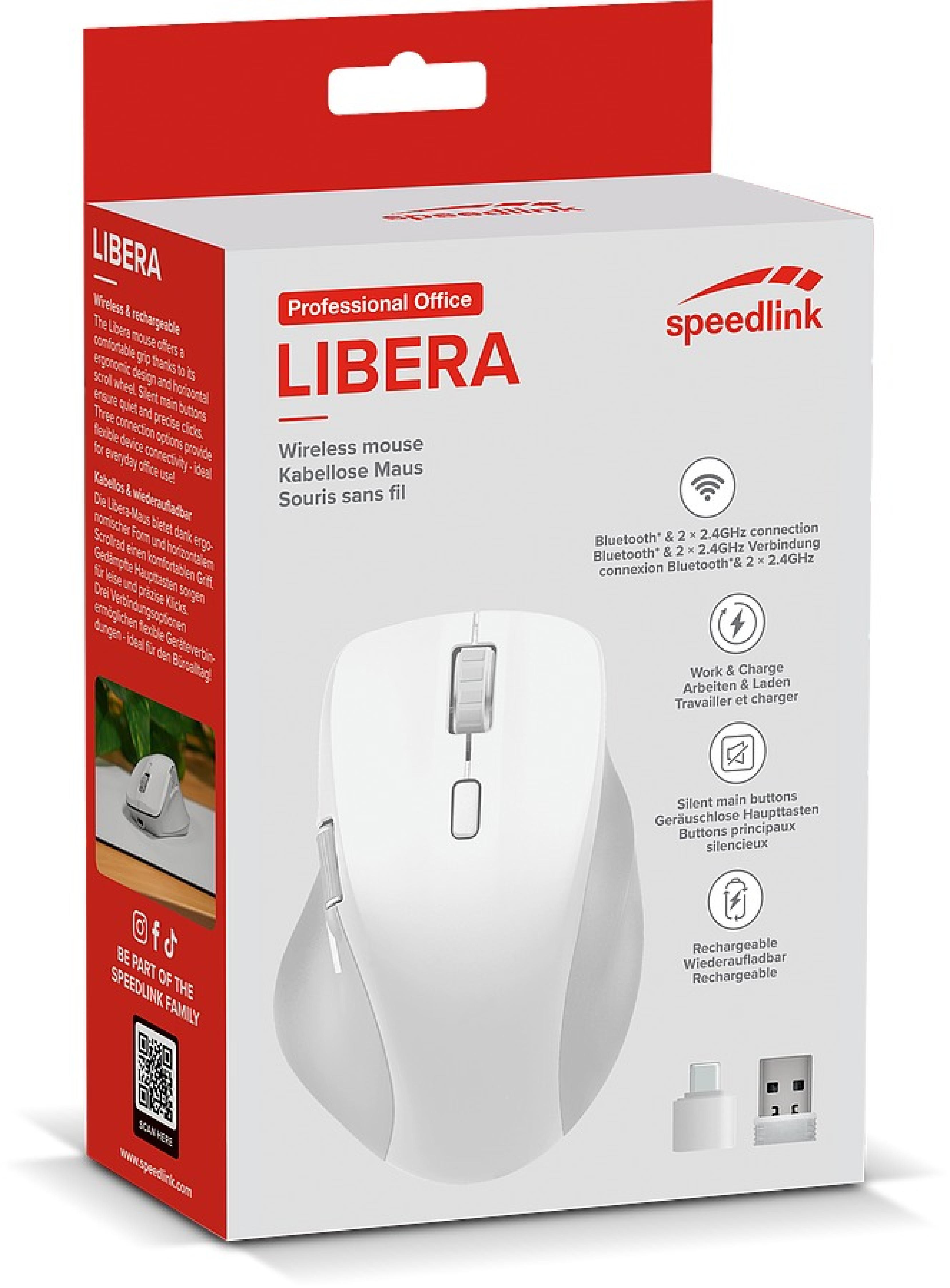 LIBERA Wiederaufladbare Maus, kabellos, Bluetooth, leise, weiß
