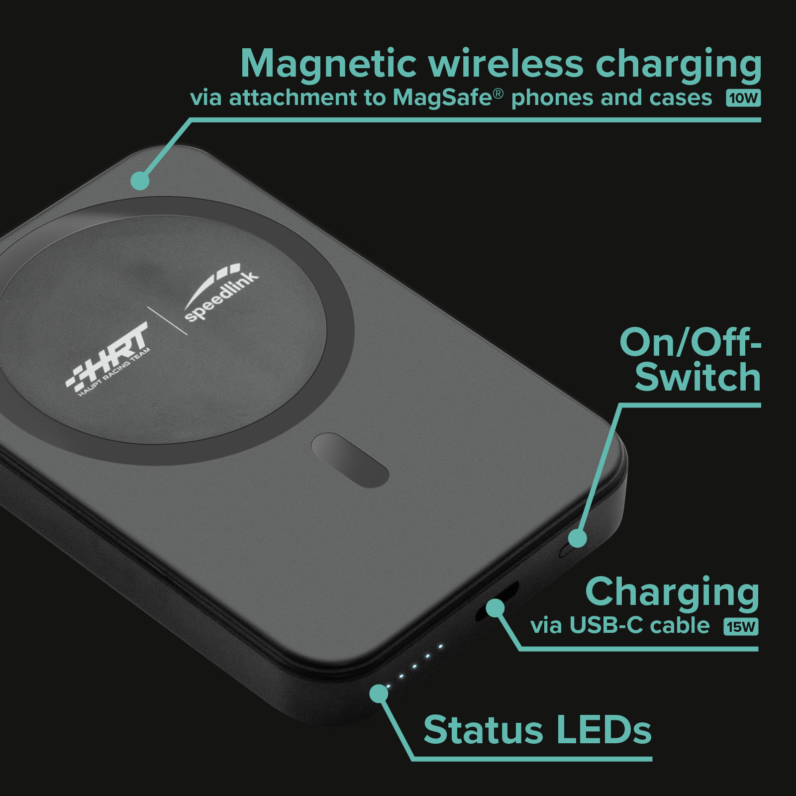 PECOS HRT Power Bank 5000mAh für MagSafe, schwarz