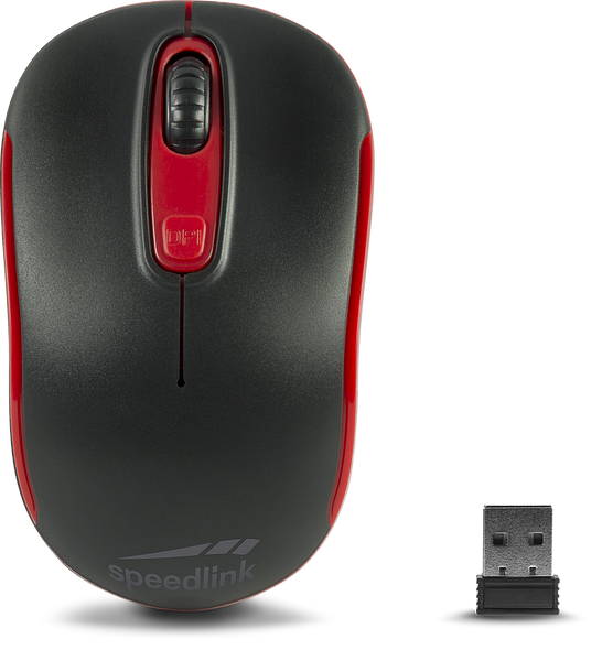 Kabellose SPEEDLINK Maus in Schwarz-Rot mit USB-Empfänger und DPI-Taste, ergonomisches Design