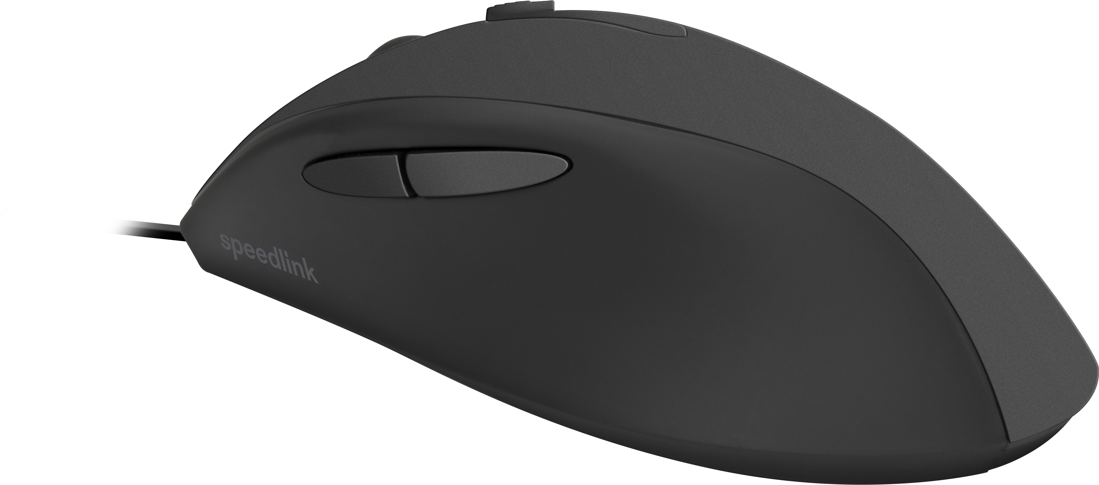 Schwarze kabelgebundene Speedlink Computermaus mit ergonomischem Design und zwei Seitentasten