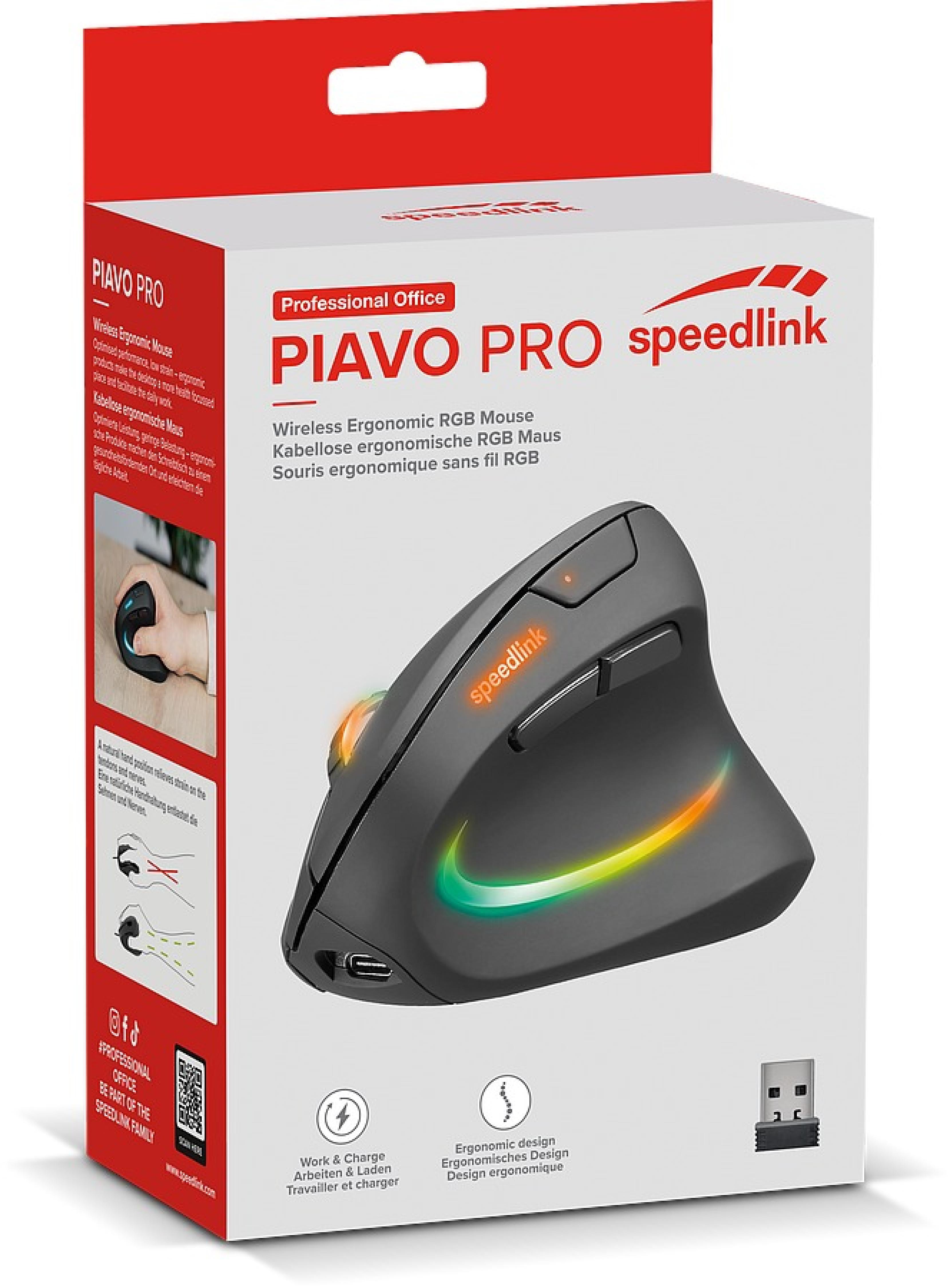 PIAVO PRO wiederaufladbare vertikale ergonomische RGB-Maus – kabellos, gummiert-schwarz