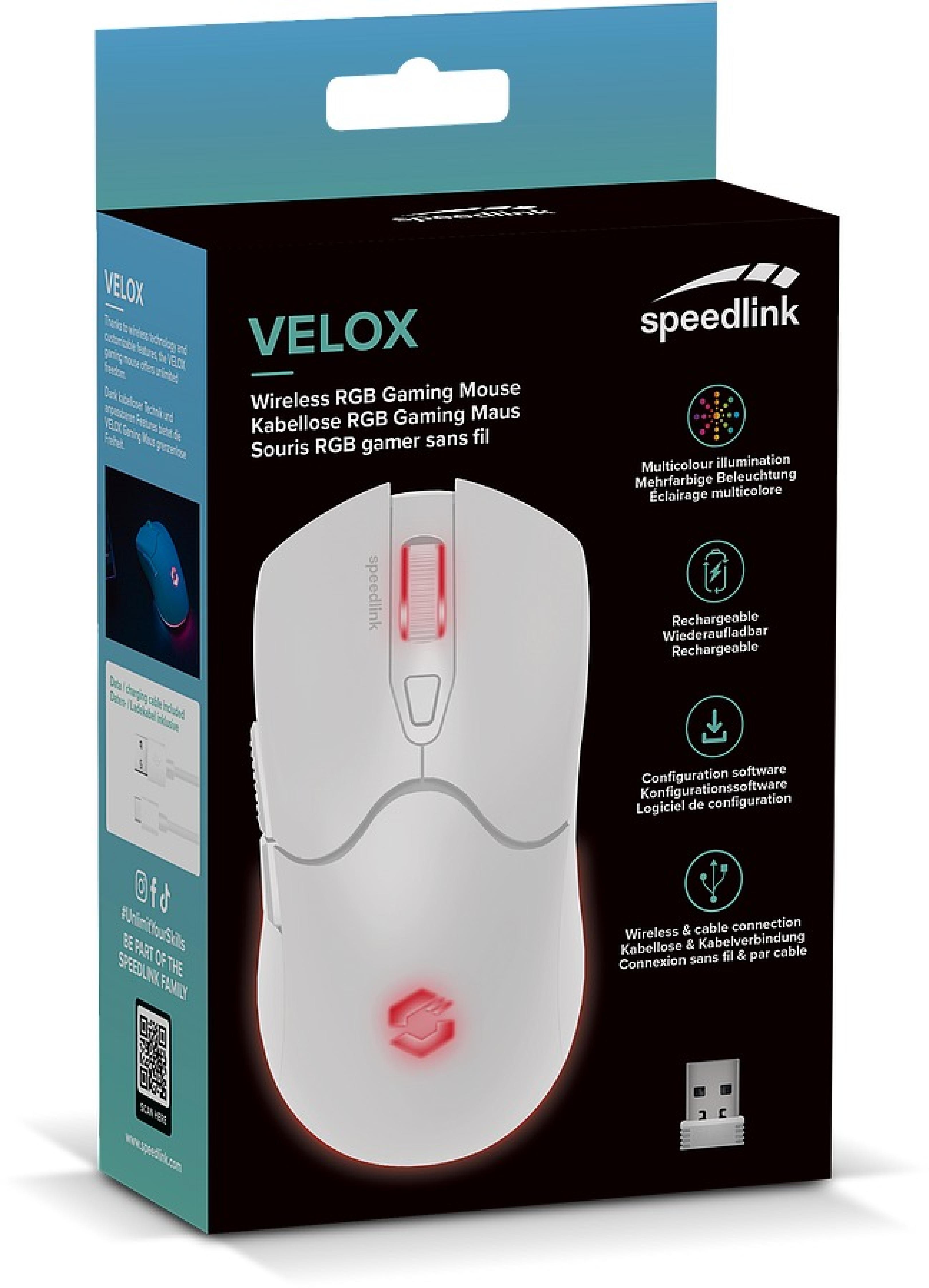 VELOX Wiederaufladbare RGB Gaming Maus - kabellos, weiß