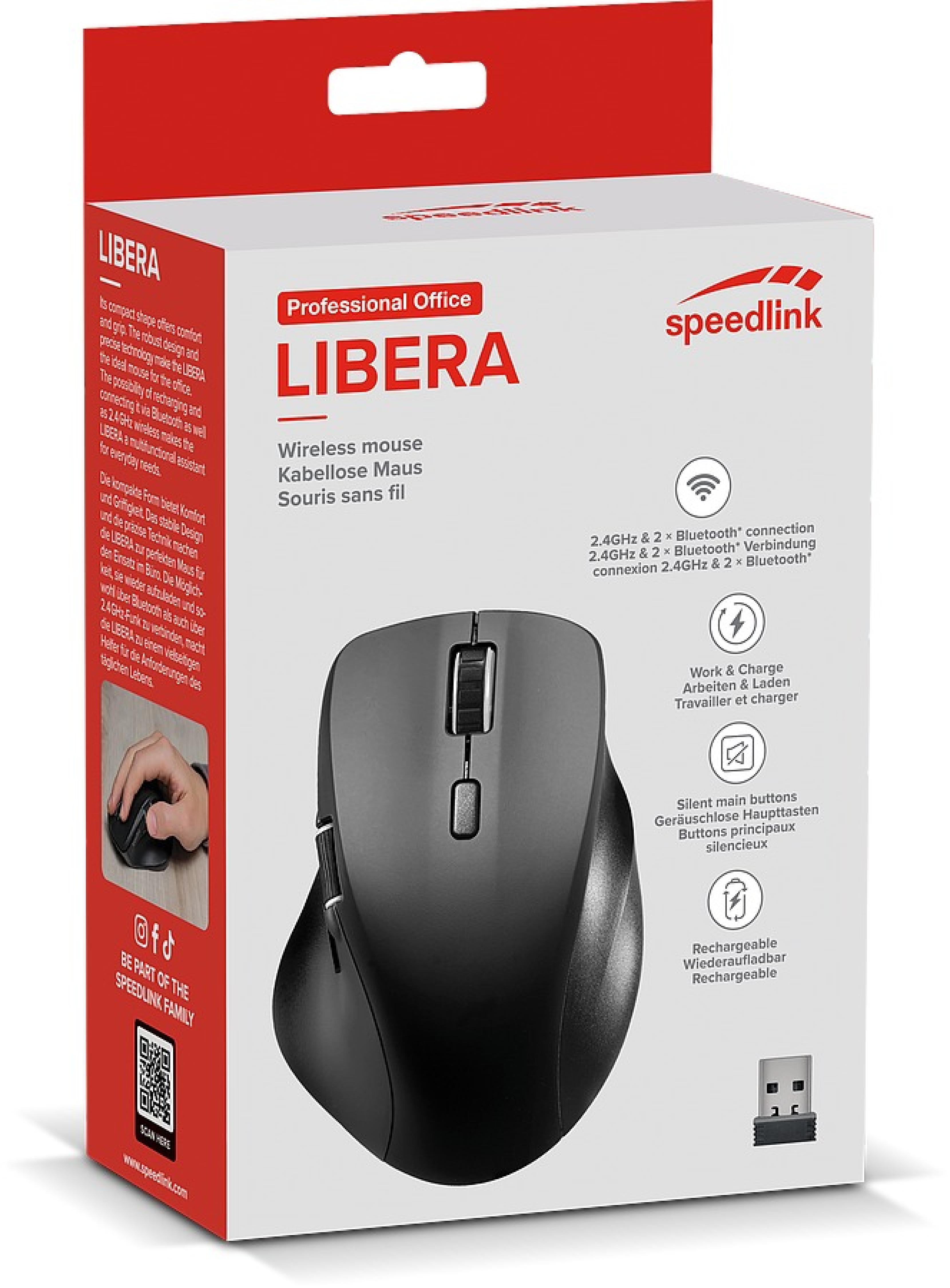 LIBERA Wiederaufladbare Maus, kabellos, Bluetooth, leise, gummiert-schwarz