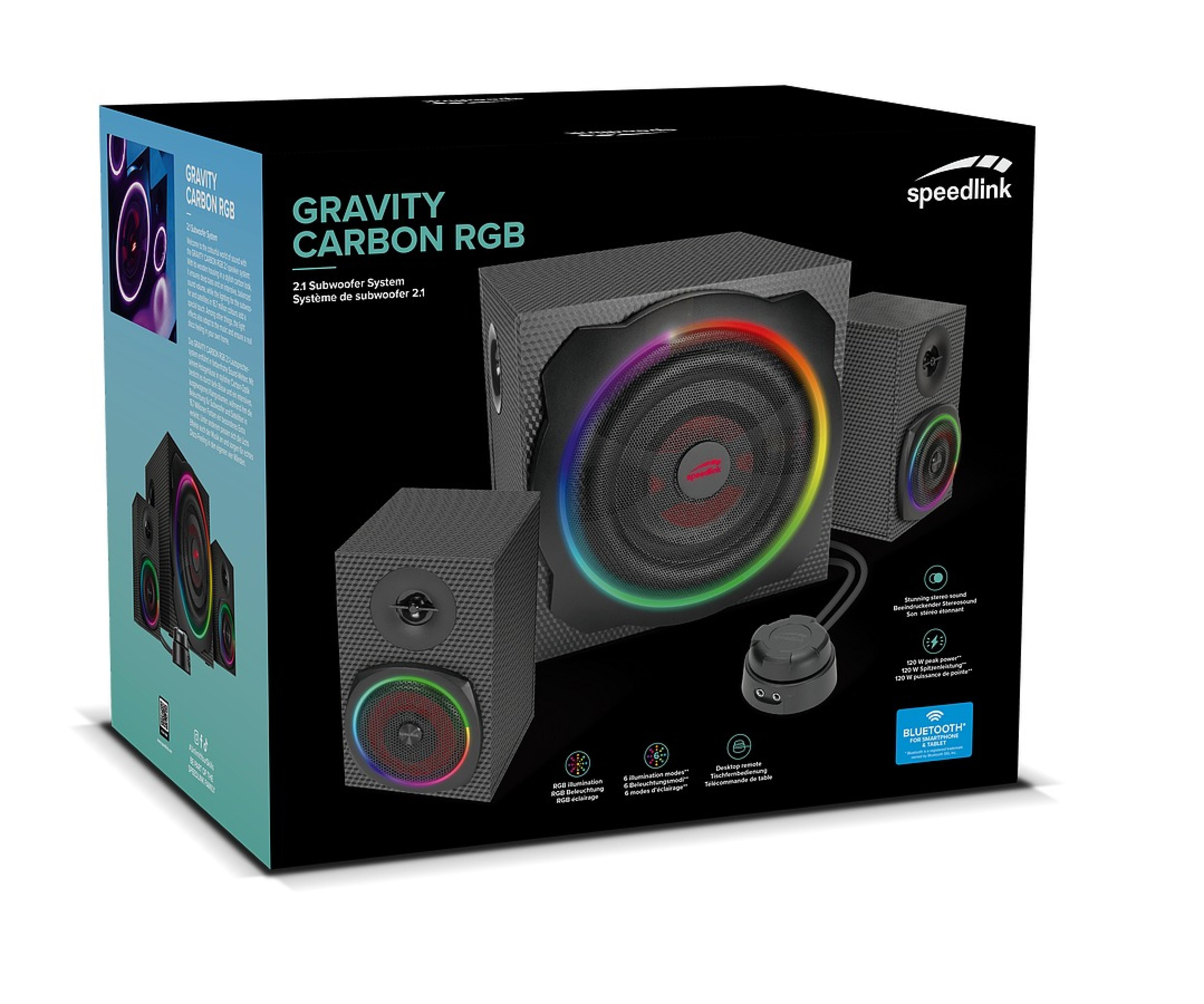 GRAVITY CARBON RGB 2.1 Subwoofer System, schwarz