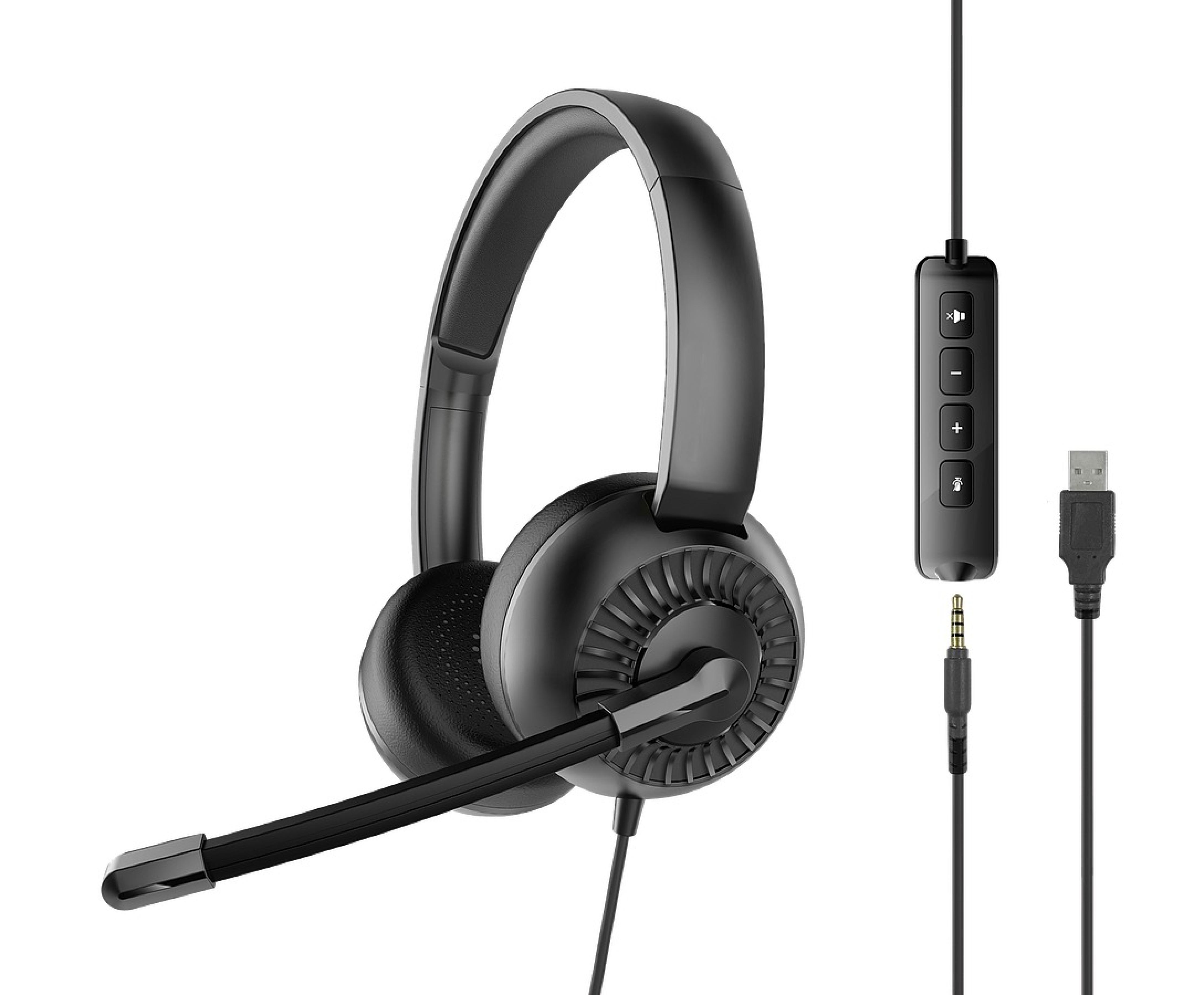 METIS USB Stereo Headset, 3,5mm Klinke mit USB-Soundkarte, schwarz