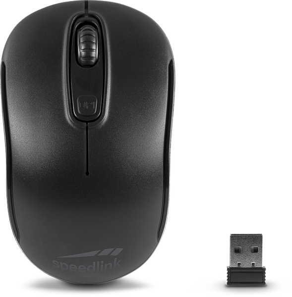 Schwarze Speedlink Funkmaus mit USB-Dongle, ideal für PC und Laptop