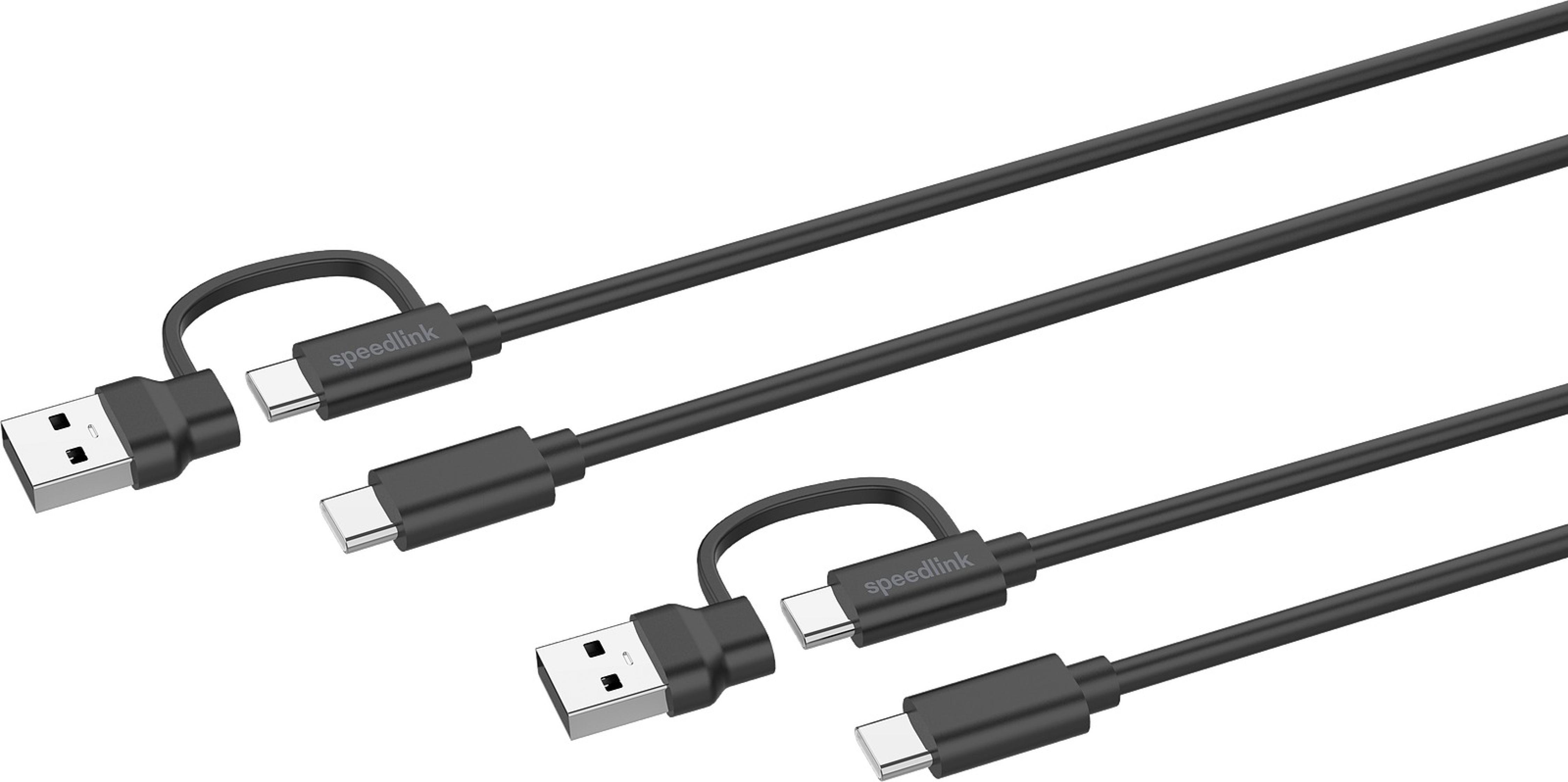 STREAM Play & Charge USB-C/A auf USB-C Kabel Set - für PS5/Xbox Series X/S/Switch 2/Switch/OLED/Lite, schwarz