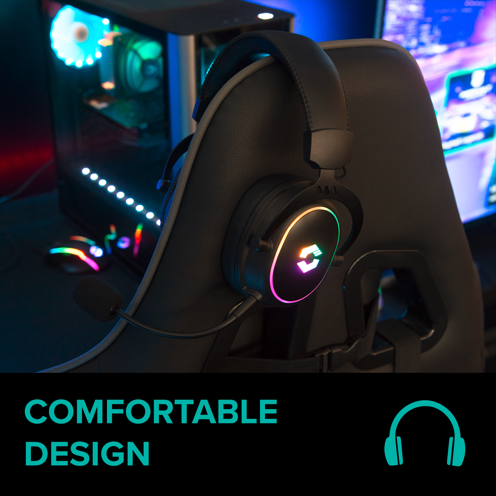 CONUX Kabelloses RGB-Stereo-Gaming-Headset– für PC, PS5, PS4, Xbox Series X/S, Switch 2, Switch, Switch OLED und Switch Lite, schwarz