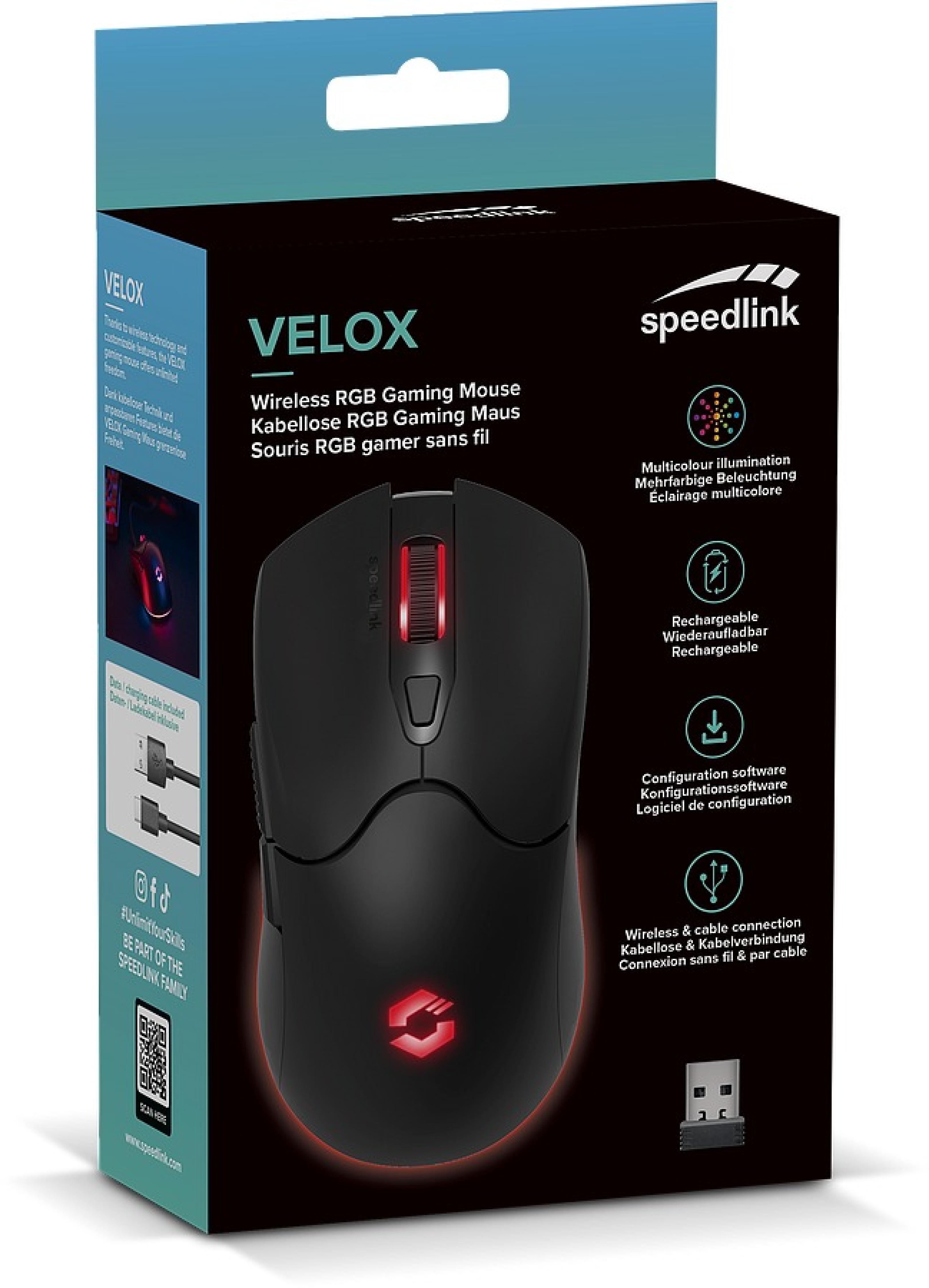 VELOX Wiederaufladbare RGB Gaming Maus - kabellos, schwarz