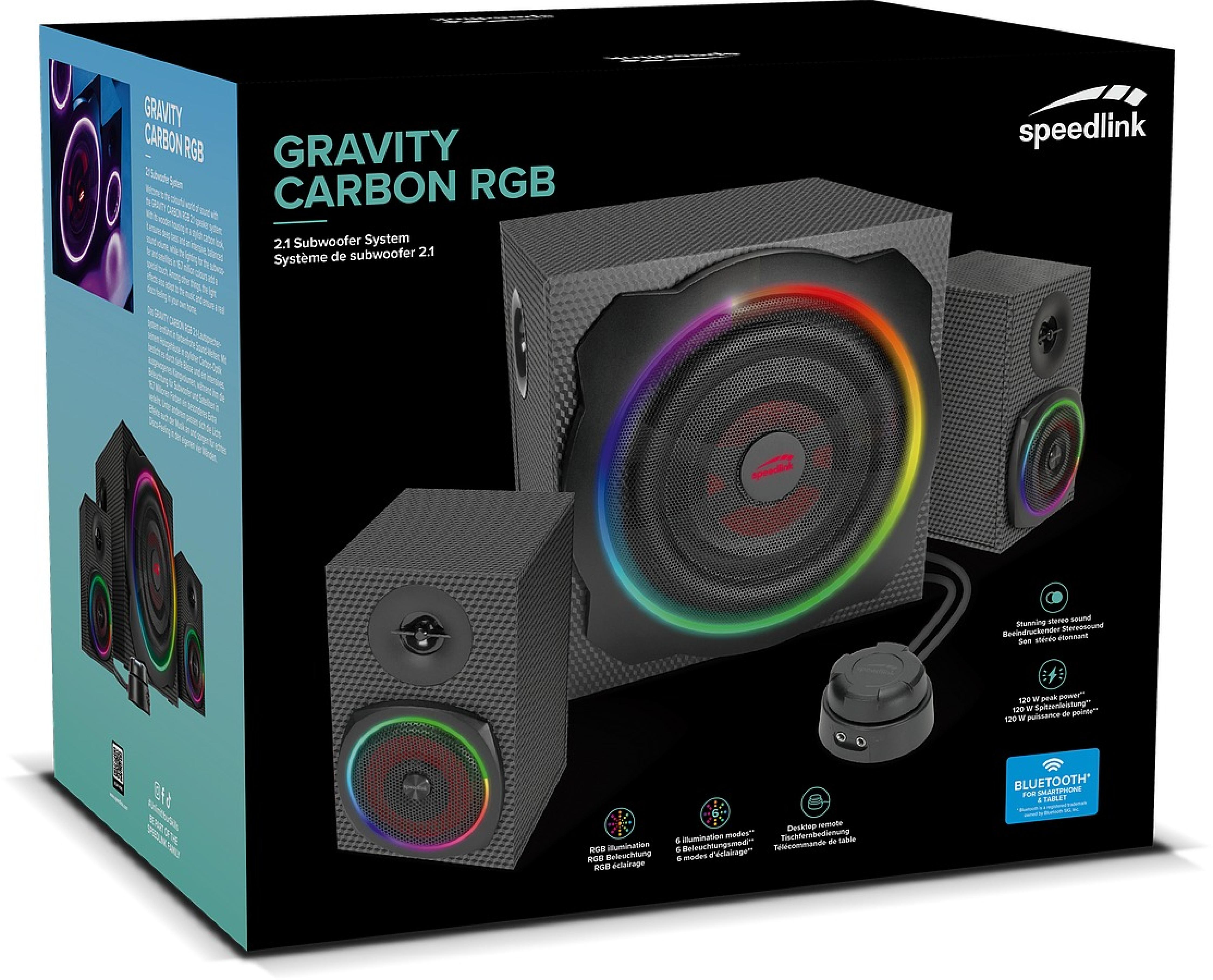 GRAVITY CARBON RGB 2.1 Subwoofer System, schwarz
